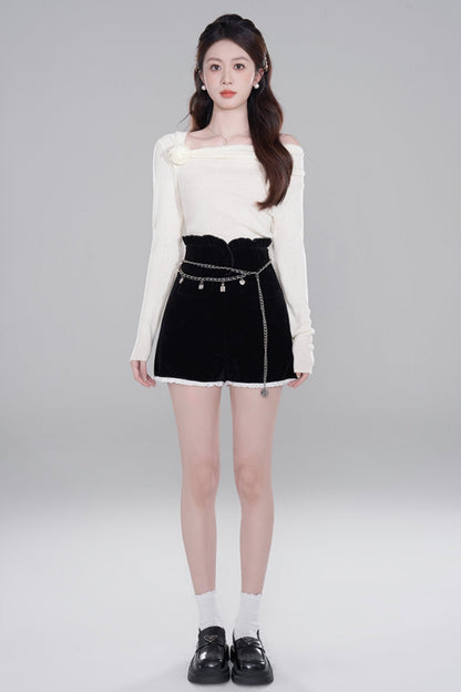 One Shoulder Color Knit Sweater Set