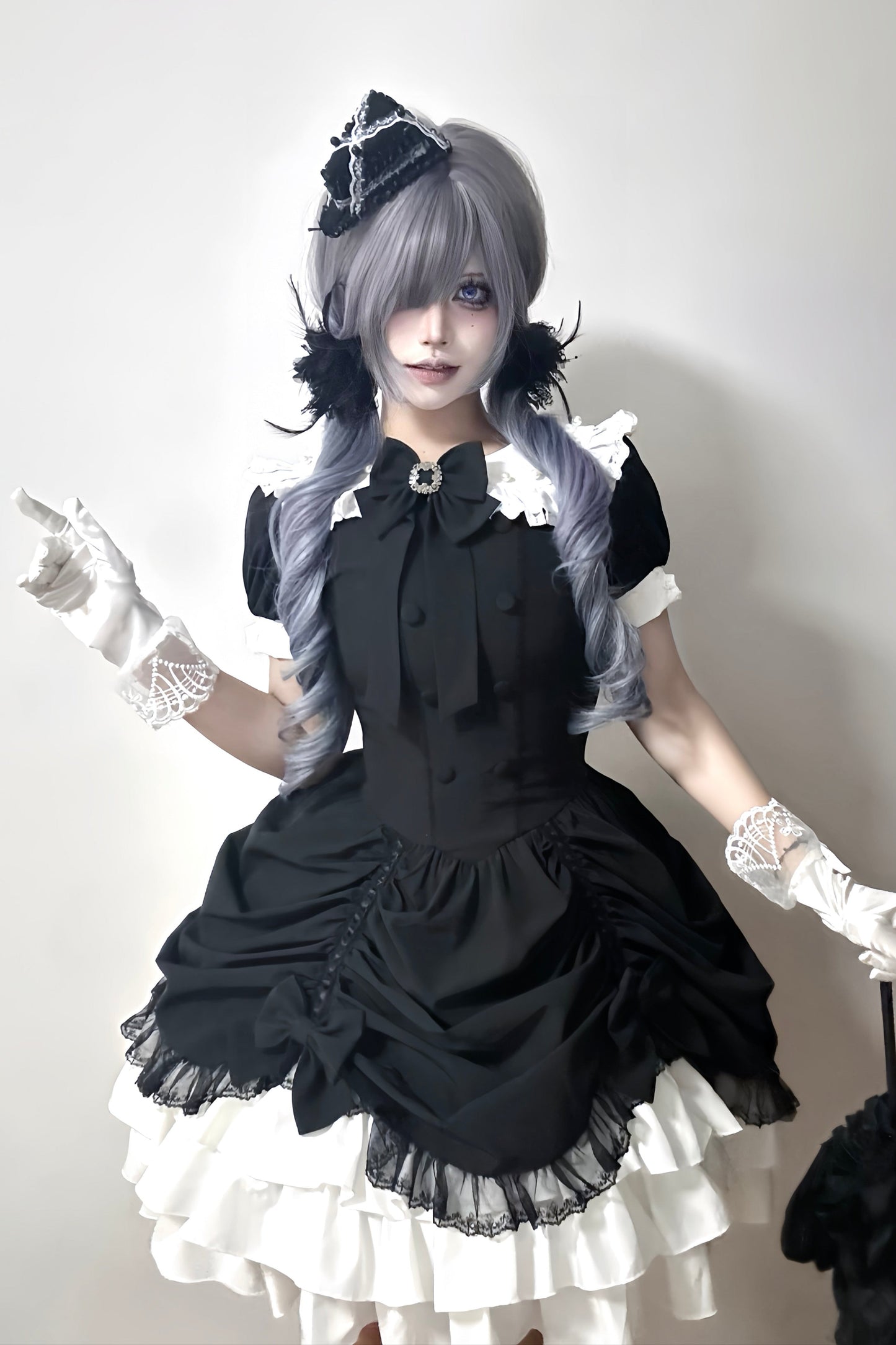 [limited Quantity] Gothic Dark Doll Lolita Black Ribbon Dress