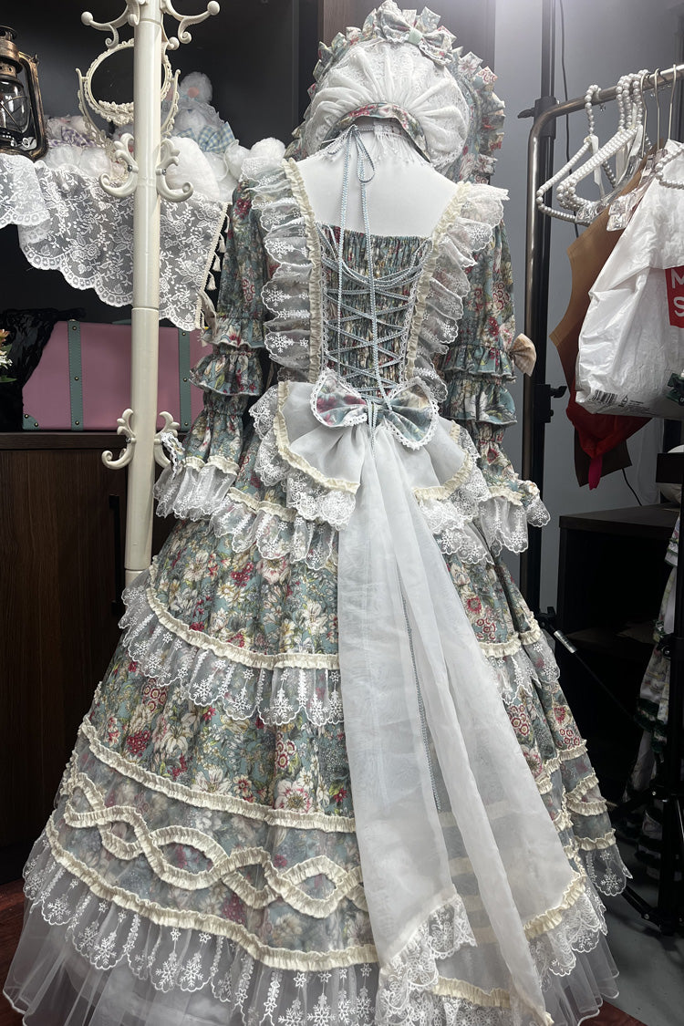 Green/ivory Print Ruffle Bowknot Lace Classic Princess Lolita Dress