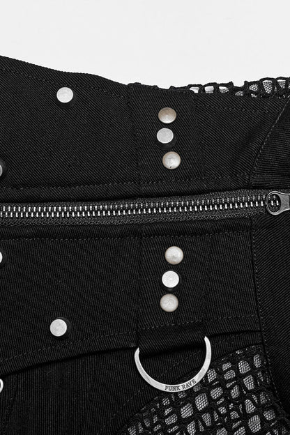 High Collar Sleeveless Rivet Decoration Sheer Mesh Steampunk Vest 2 Colors