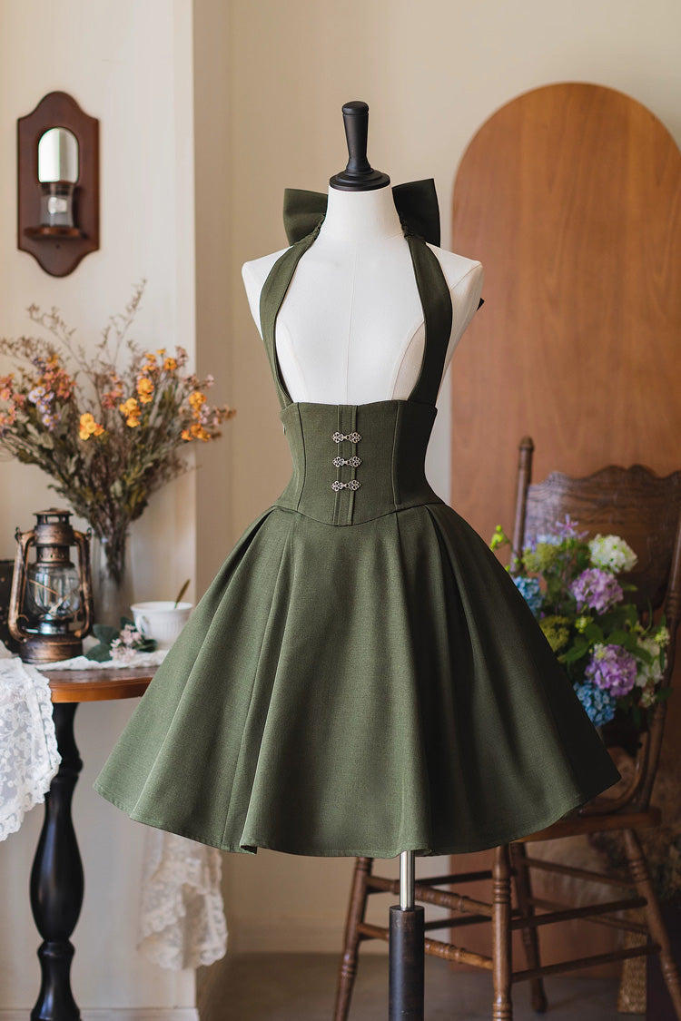 Classic Halterneck Sleeveless Ruffled Fishbone Lolita Dress 3 Colors
