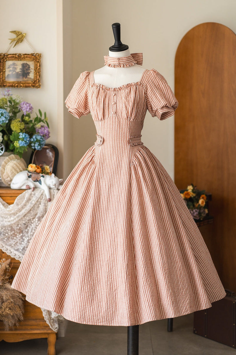 [pre-order] Retro French Classic Cotton & Linen Striped Dress