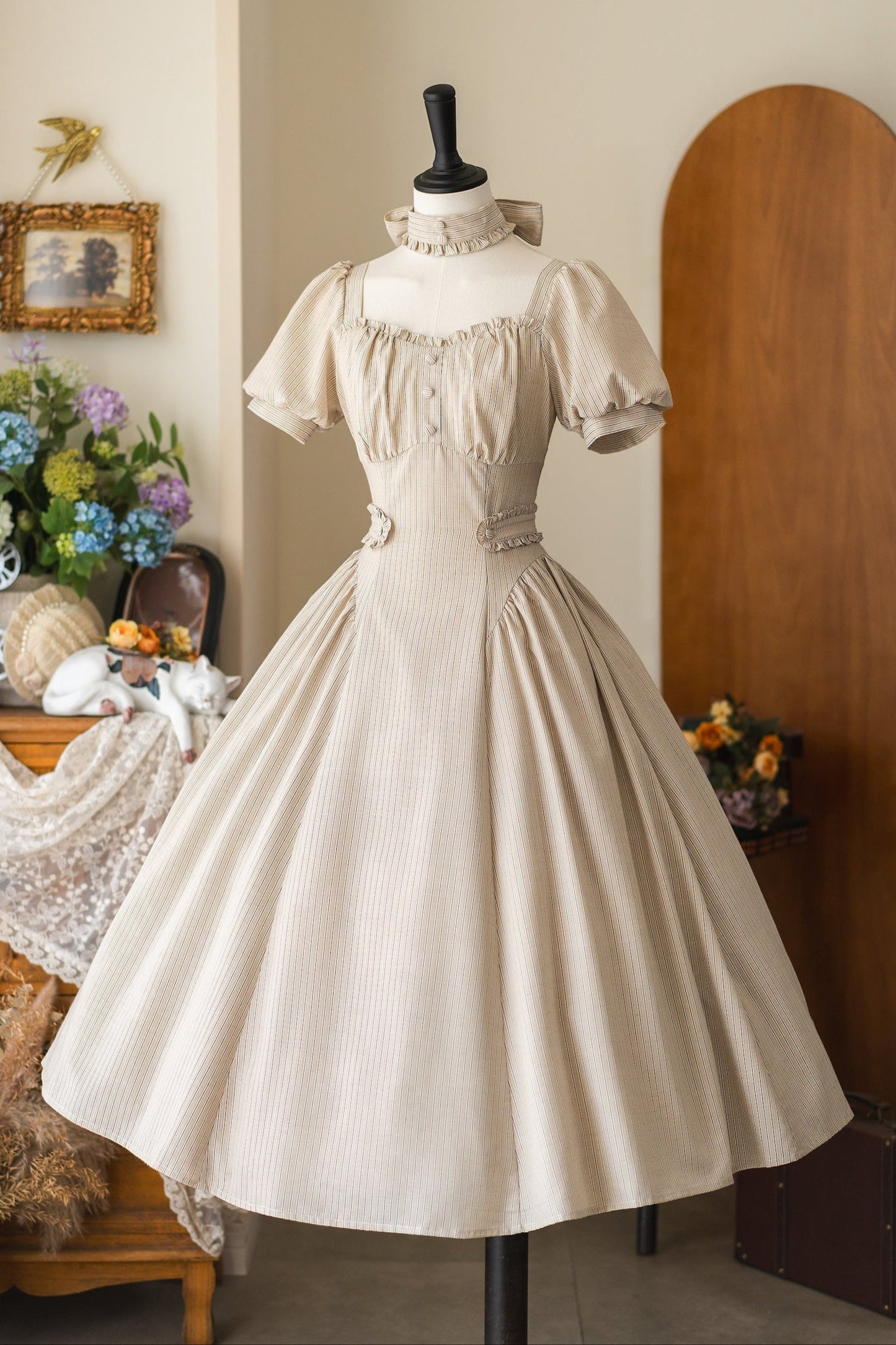 [pre-order] Retro French Classic Cotton & Linen Striped Dress