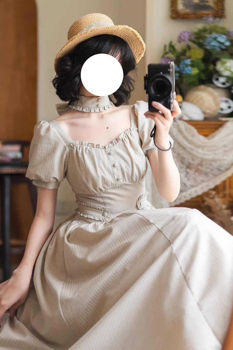 [pre-order] Retro French Classic Cotton & Linen Striped Dress