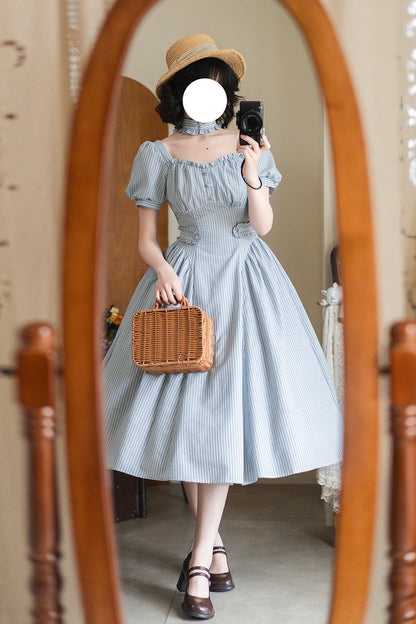[pre-order] Retro French Classic Cotton & Linen Striped Dress