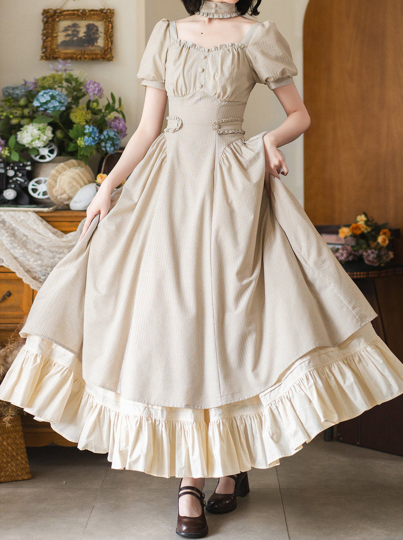 [pre-order] Retro French Classic Cotton & Linen Striped Dress