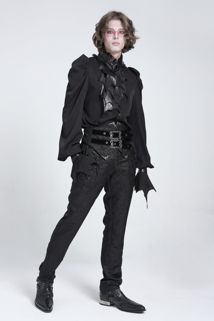 Black Stand Collar Long Puff Sleeves Gothic Batlike Blouse
