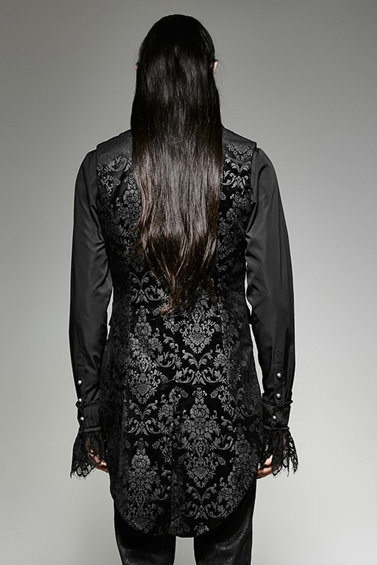 Black Victorian Swallow Tail Sleeveless Print Gothic Vest