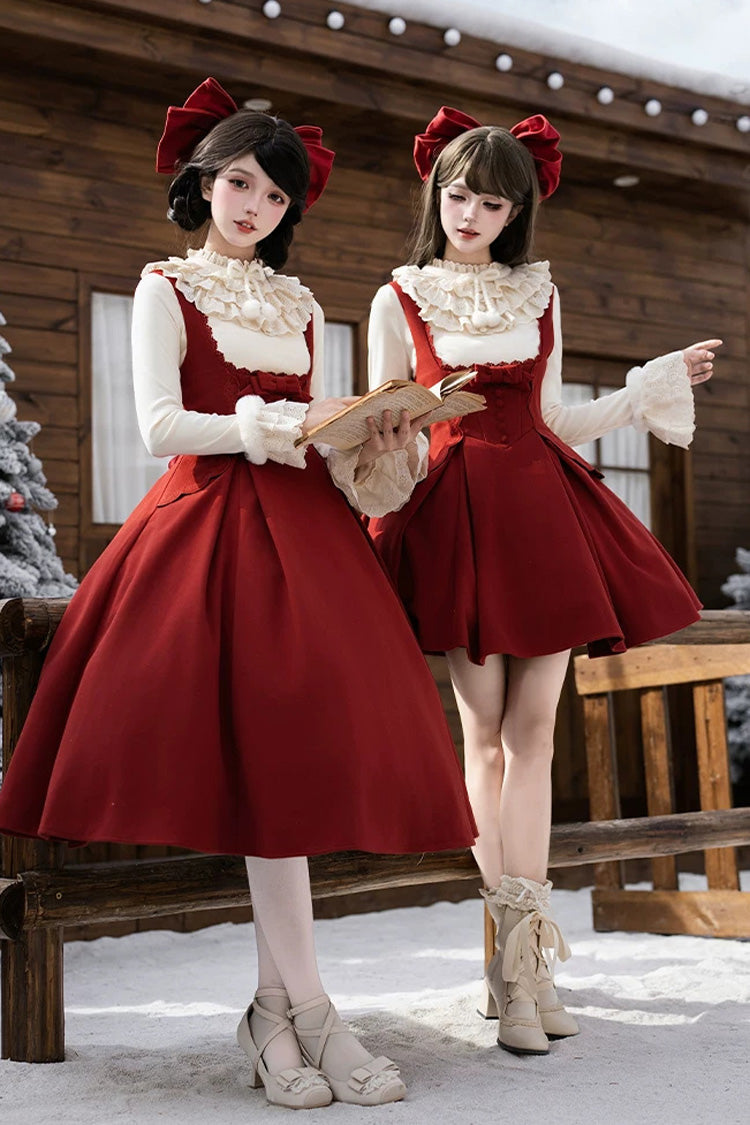 Red [letters and Poems · Velvet Rose] Sleeveless Embroidered Bow Fishbone Classic Lolita Bandeau Dress 2 Versions