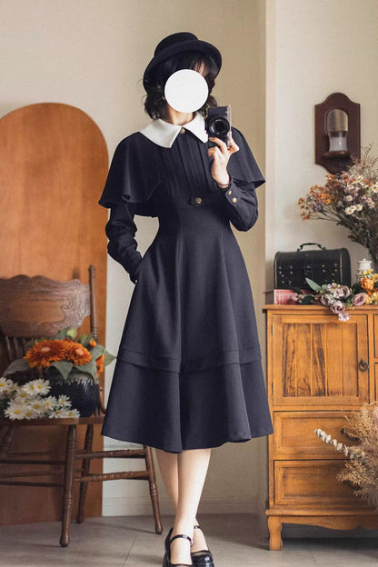 Black [forest Antique Trunk] Lapel Collar Long Sleeves Classic Lolita Dress