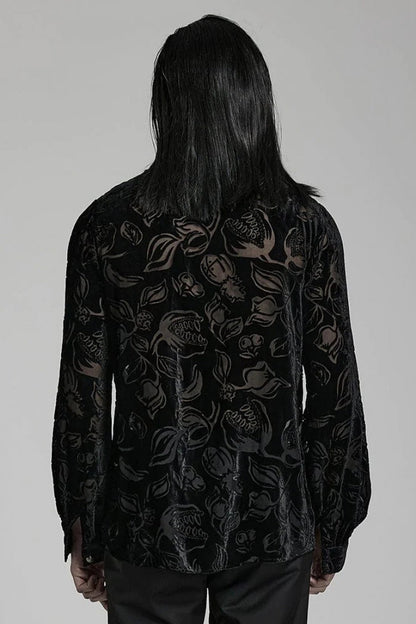 Piranha Print Lapel Collar Long Sleeves Gothic Blouse 2 Colors