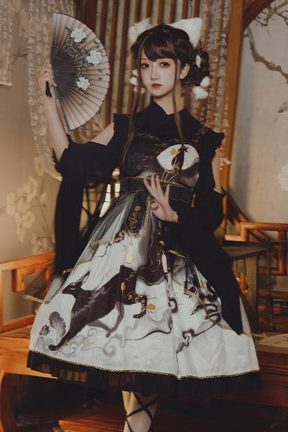 Chinese Style Cloud Fox Print Classic Lolita Jsk Dress