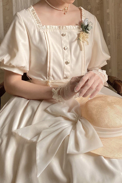 Apricot [random Thoughts] Square Collar Short Sleeves Ruffle Classic Lolita Dress