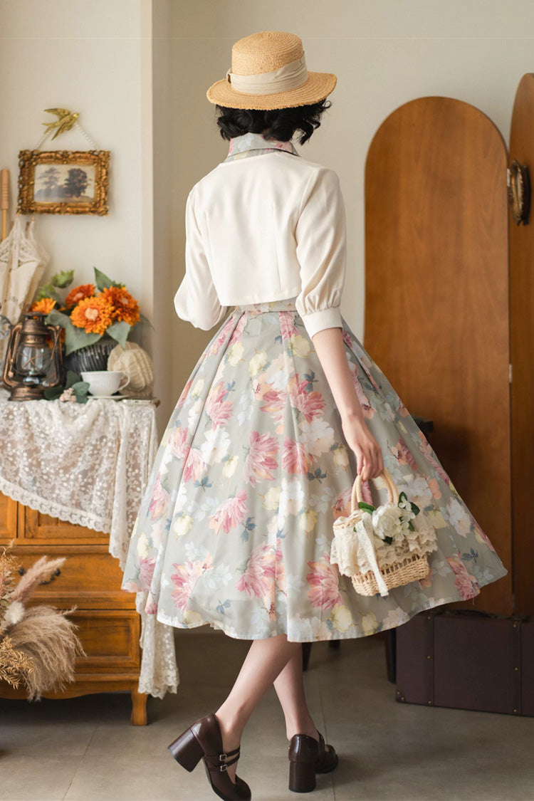 [afternoon Forest] French Audrey Hepburn Style V Collar Sleeveless Printed Classic Lolita Dress 3 Colors