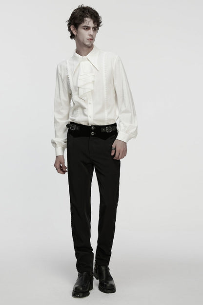 White Lapel Collar Long Puff Sleeves Gothic Blouse With Detachable Necktie White