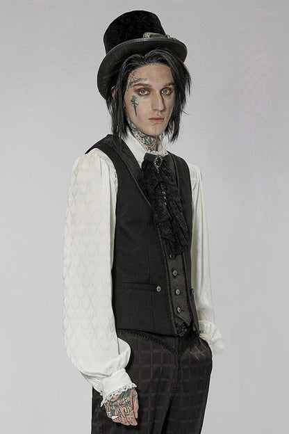 Black Punk Jacquard V-neck Stitching Three Dimensional Engraving Hand Sewn Button Lace Short Vest