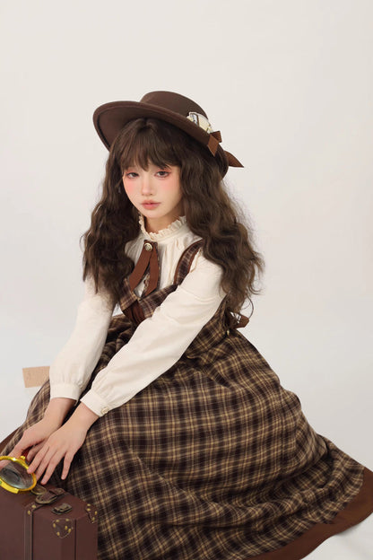 Brown [broken Pocket Watch] Sleeveless Printed Spliced Detective-style Classic Lolita Jsk Dress