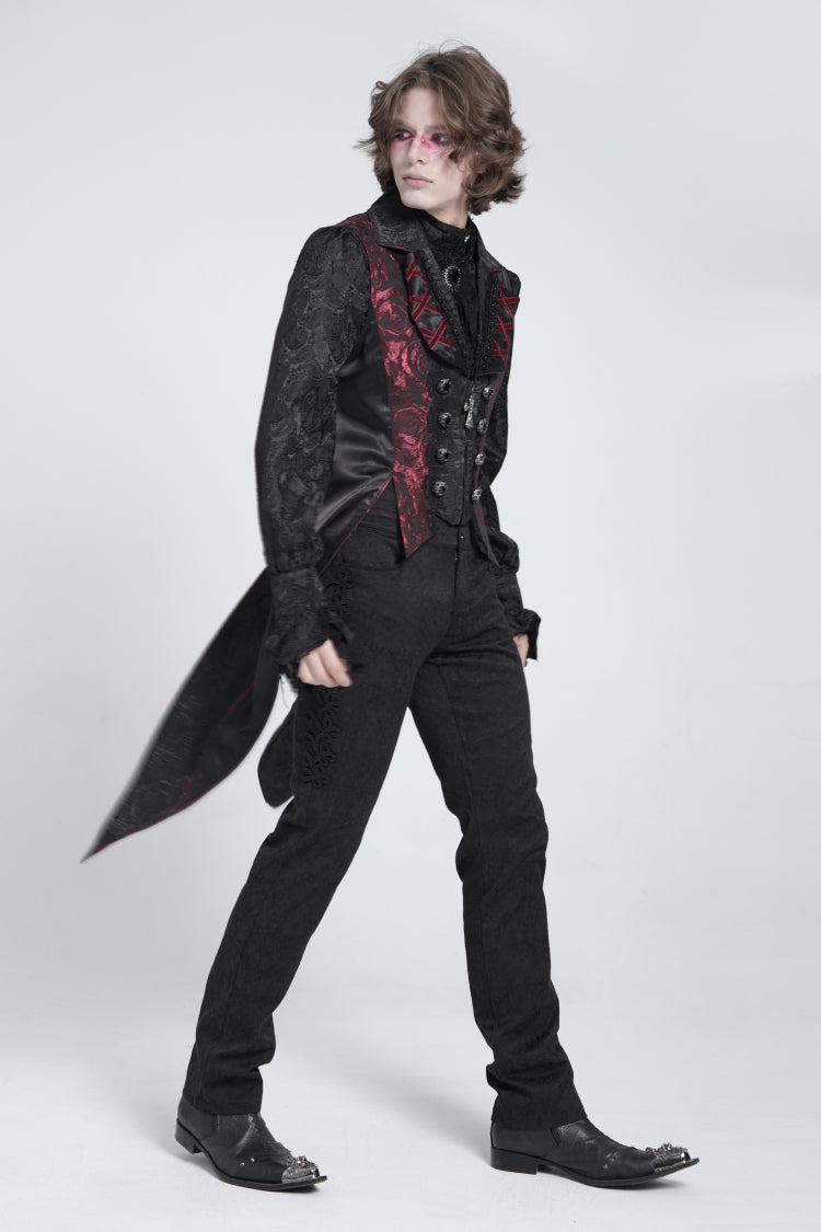 Black/red Sleeveless Lace-up Zipper Gothic Swallow-tailed Vest