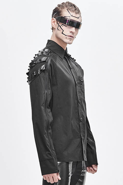 Black Long Sleeve Shoulder Zipper Punk Blouse