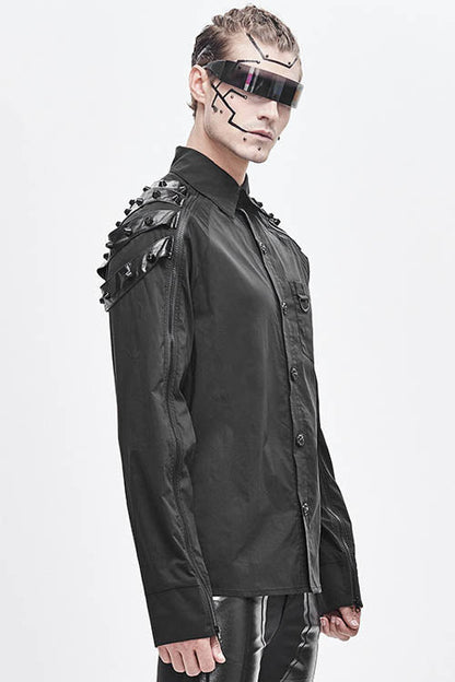 Black Long Sleeve Shoulder Zipper Punk Blouse