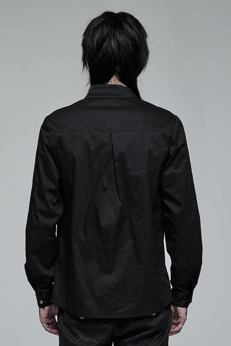 Black Gothic Delicate Decals Placket Pleated Ruffle Long Sleeve Shirt