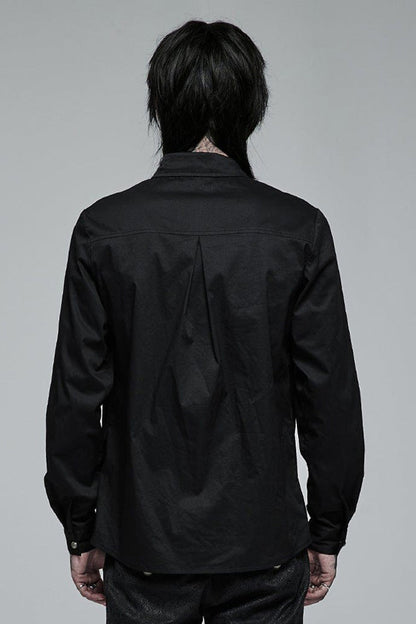 Black Gothic Delicate Decals Placket Pleated Ruffle Long Sleeve Shirt