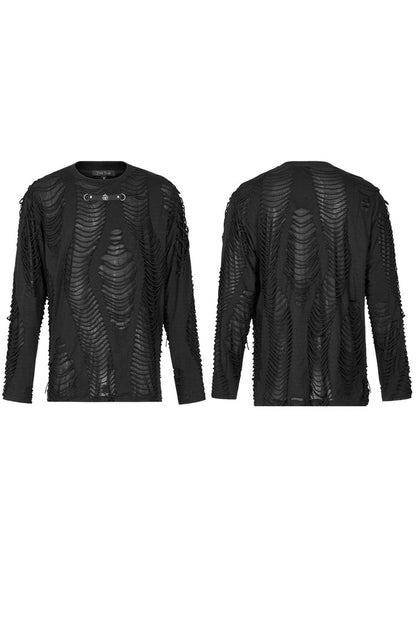 Black Round Collar Long Sleeves Double-layered Ripped Gothic Blouse