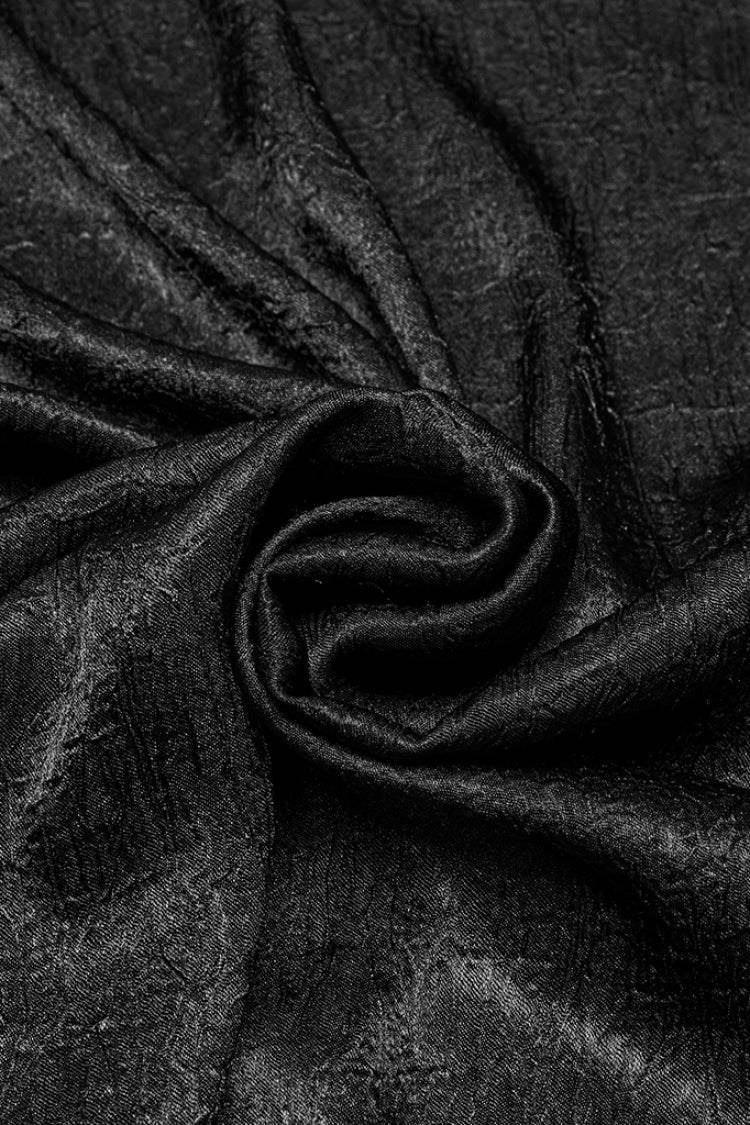 Black Stand Collar Long Puff Sleeves Jacquard Ruffle Embroidery Gothic Blouse