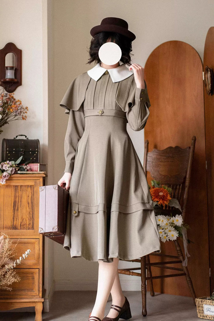 Khaki [forest Antique Trunk] Lapel Collar Long Sleeves Classic Lolita Dress