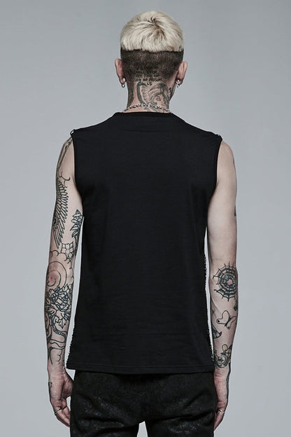 Black Sleeveless Stitching Mesh Buckle Steampunk Vest