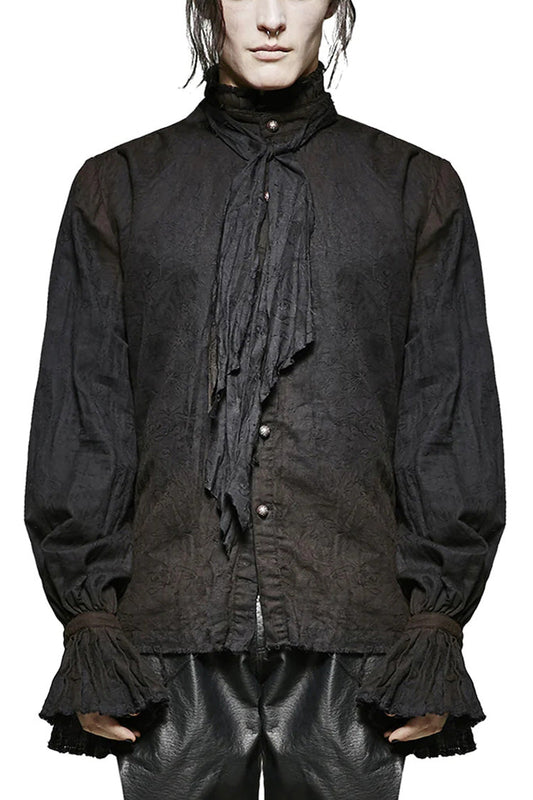 Black Long Lantern Sleeves Retro Metal Button Steampunk Tie Shirt