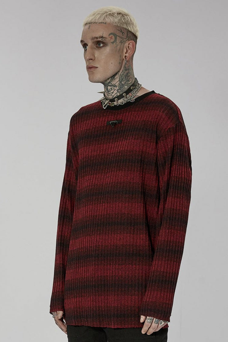 Round Collar Long Sleeves Striped Print Steampunk Sweater 2 Colors