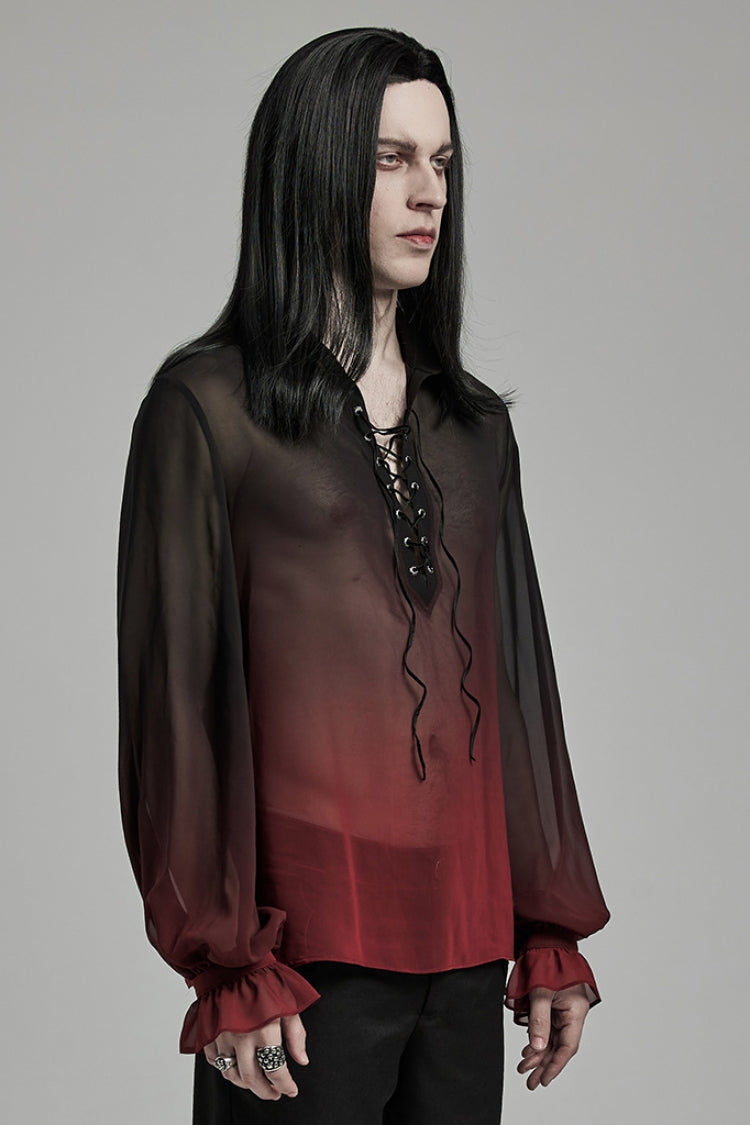 Black/red Lapel Collar Gradient Sheer Gothic Blouse
