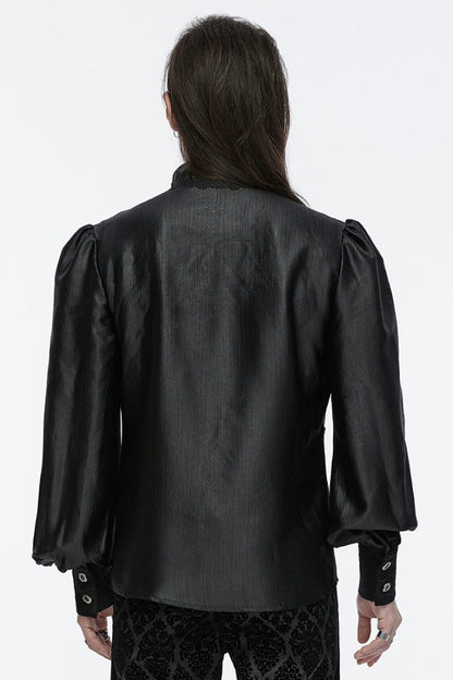 Black Long Puff Sleeves Spliced Lace Gothic Shirt