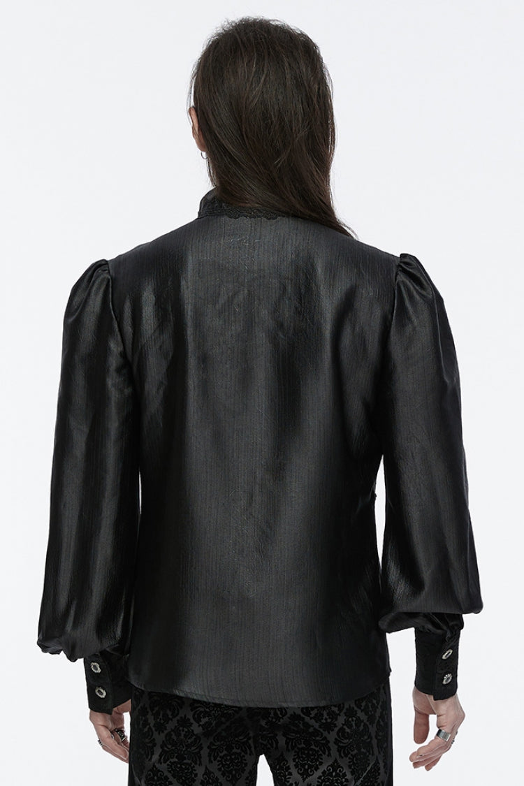 Black Long Puff Sleeves Spliced Lace Gothic Shirt
