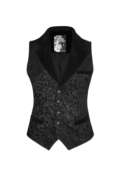 Black Jacquard Velvet Gothic V Collar Print Vest