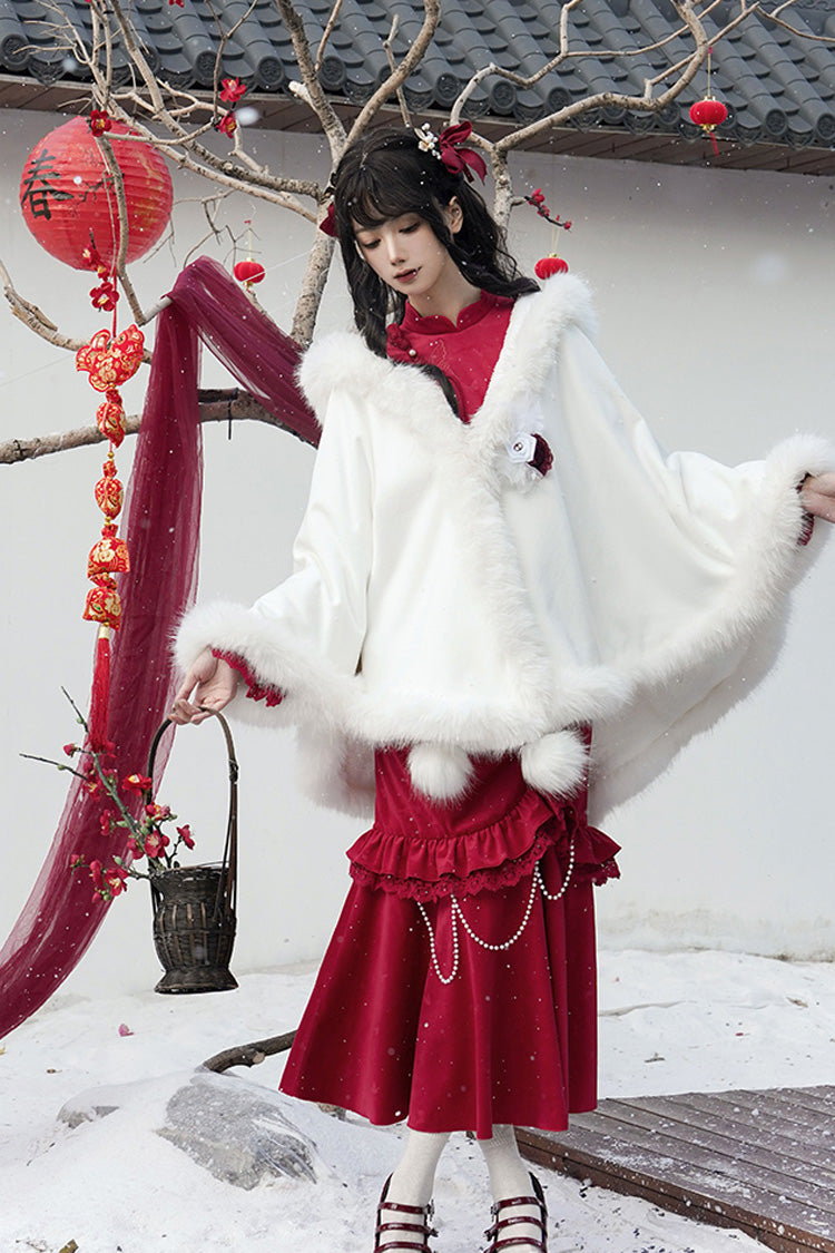 Red Long Sleeves Ruffle Embroidery Bowknot Lace Classic Chinese Style Lolita Dress