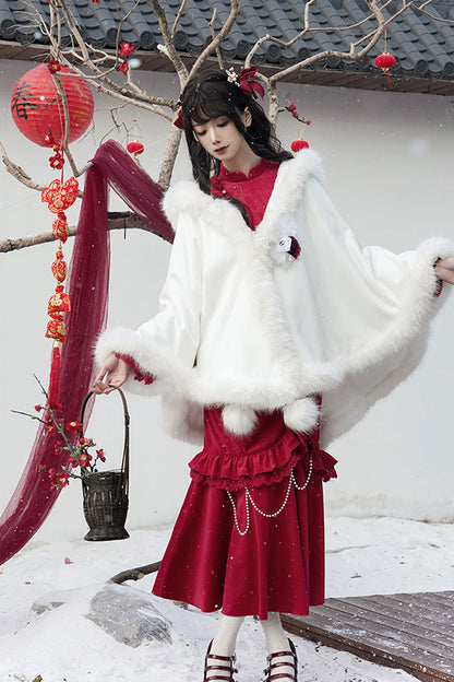 Red Long Sleeves Ruffle Embroidery Bowknot Lace Classic Chinese Style Lolita Dress