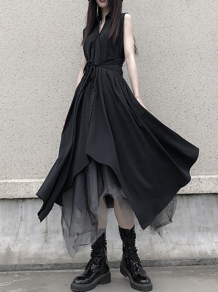 Sleeveless Flare Design Mode Shirt Dress