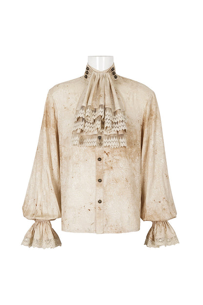 Apricot Stand Collar Puff Sleeved Gothic Shirt With Necktie