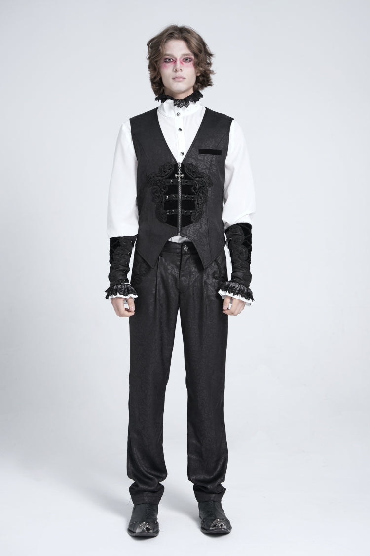Black Sleeveless Embroidery Stitching Velvet Gothic Vest