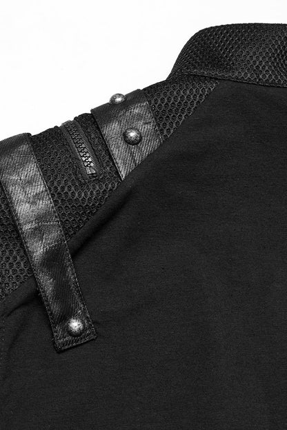 Black Stand Collar Sleeveless Stitching Mesh Zipper Punk Vest