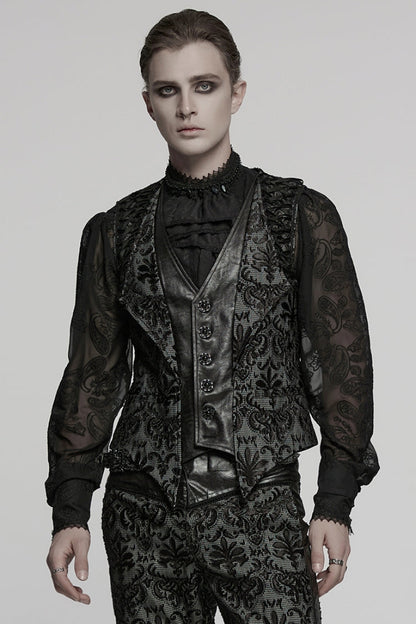 Black V Collar Long Sleeves Embroidery Gothic Vest