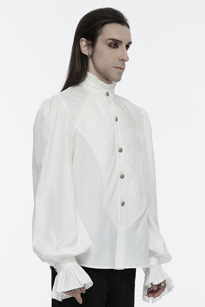 White Stand Collar Long Puff Sleeves Crochet Gothic Blouse