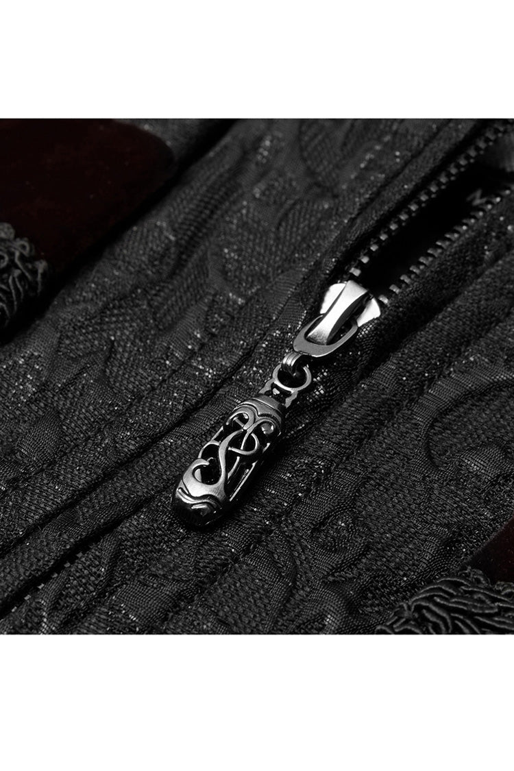 Black Jacquard Velvet Splice Weft Stand Up Collar Front Chest Breasted Decoration Gothic Vest