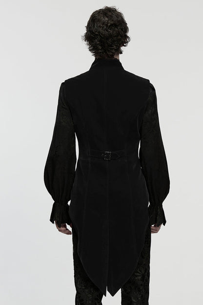 Black Stand Collar Pleated Swallow-tailed Gothic Vest