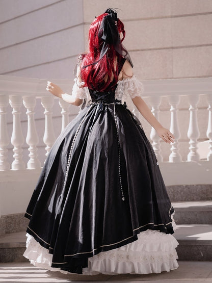 [pre-order Deadline: May 3] Black and White Corset Lace Ribbon Lolita Jsk Princess Dress + Complete Set