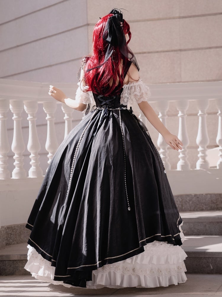 [pre-order Deadline: May 3] Black and White Corset Lace Ribbon Lolita Jsk Princess Dress + Complete Set
