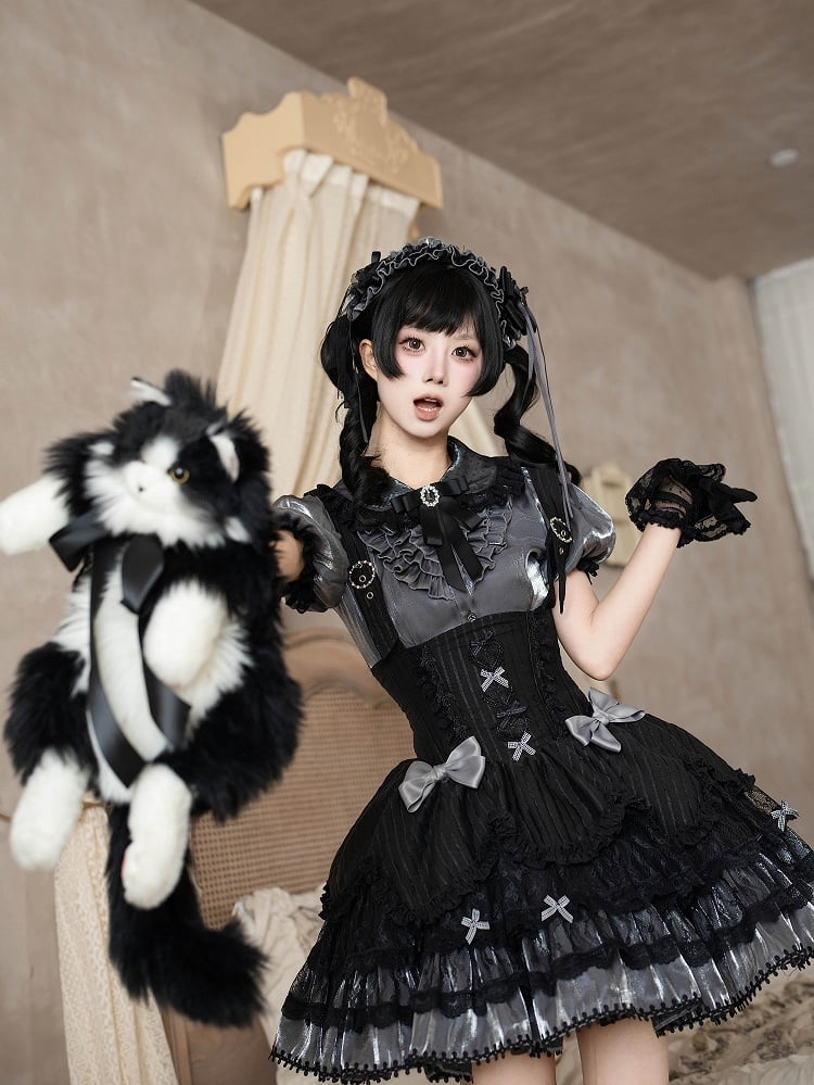 [pre-order Deadline: May 8] Classic Lace Ribbon Blouse + Suspender Tiered Dress Full Set + Complete Set
