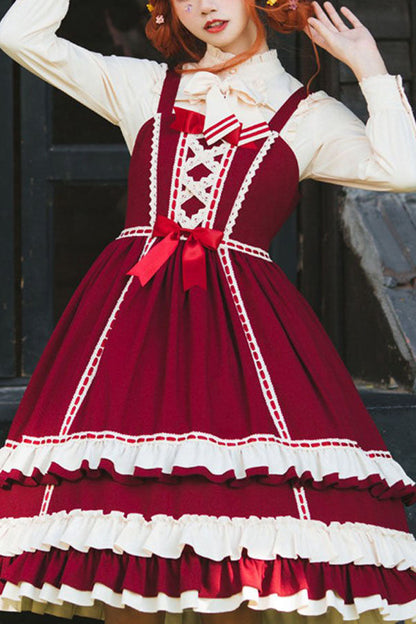 Court Style High Waisted Bowknot Ruffled Multi-layer Classic Lolita Jsk Dress